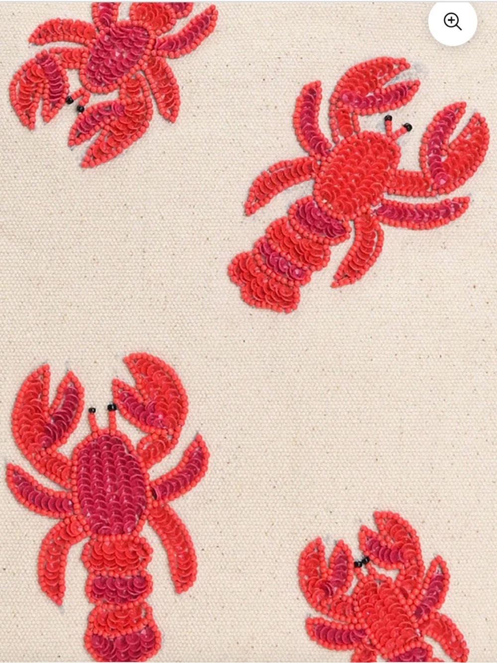 🦞 Handcrafted in India Beige Canvas Tote with LOTS of Red beaded lobsters! 🦞 - Picture 4 of 6